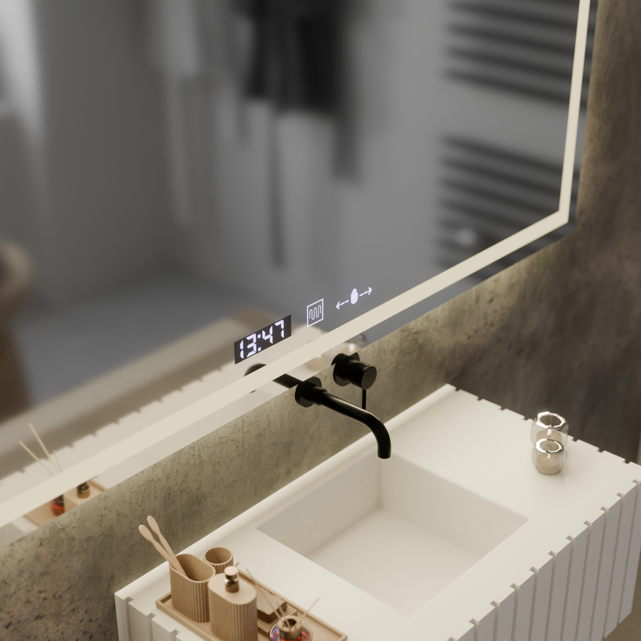 Правоъгълно светодиодно огледало, 120x60cm, verite motionglow marcello, система за размразяване, часовник и термометър, подражаема