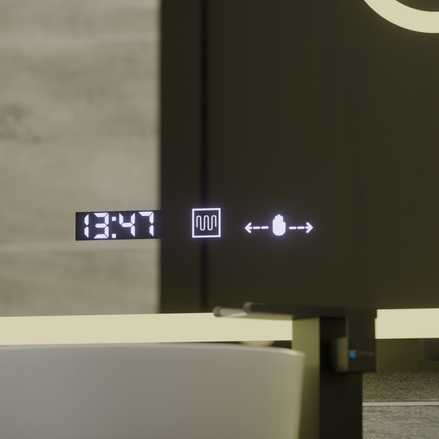 Правоъгълно светодиодно огледало, 75x90cm, eclat motionglow marcello, система за размразяване, часовник и термометър, козметичен луп