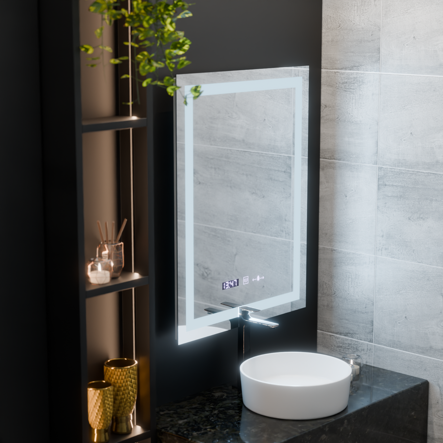 Правоъгълно светодиодно огледало, 60x80см, verite motionglow marcello, заместник -система, часовник и термометър, подрастващ