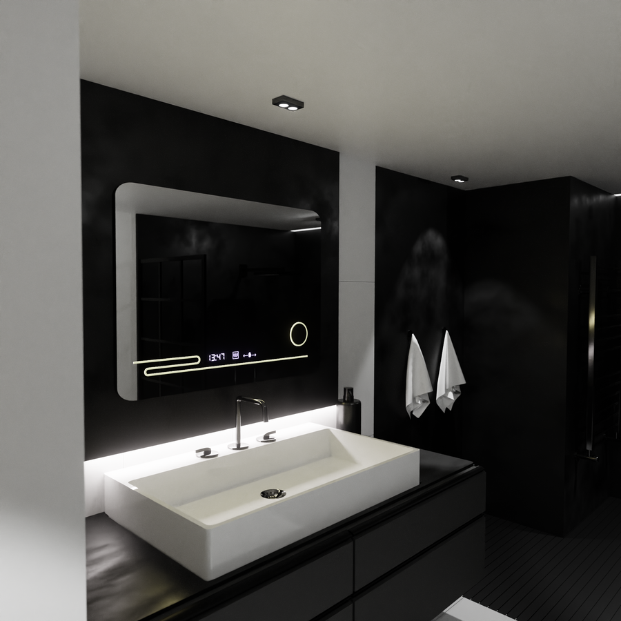 Правоъгълно светодиодно огледало, 80x60см, Harmonie motionglow marcello, система за размразяване, термометър и часовник, козметичен луп