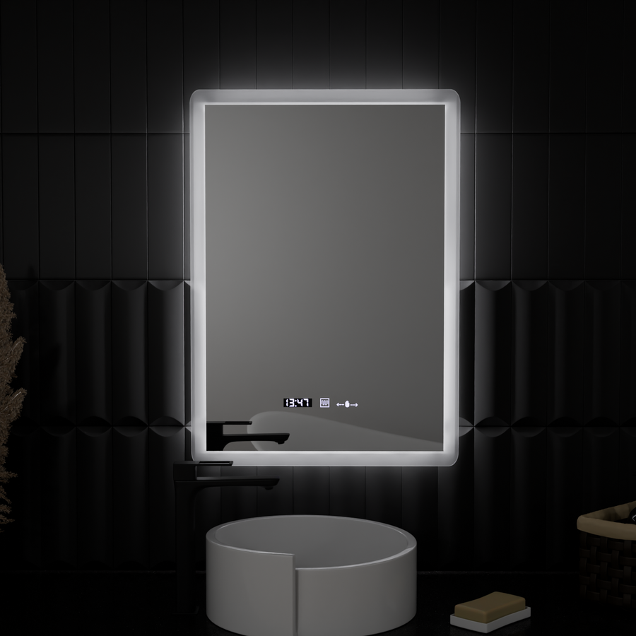 Правоъгълно светодиодно огледало, 50x70см, ZAMPA Sensor Motionglow Marcello, отдели за отделение, часовник и термометър, размирен