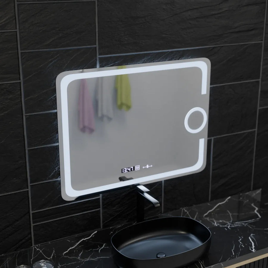 Правоъгълно светодиодно огледало, 80x60см, Eclat Motionglow Marcello, система за размразяване, часовник и термометър, козметичен луп