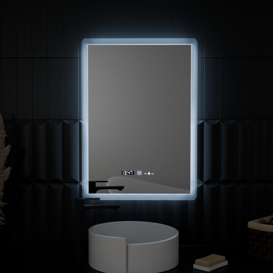 Правоъгълно светодиодно огледало, 50x70см, ZAMPA Sensor Motionglow Marcello, отдели за отделение, часовник и термометър, размирен