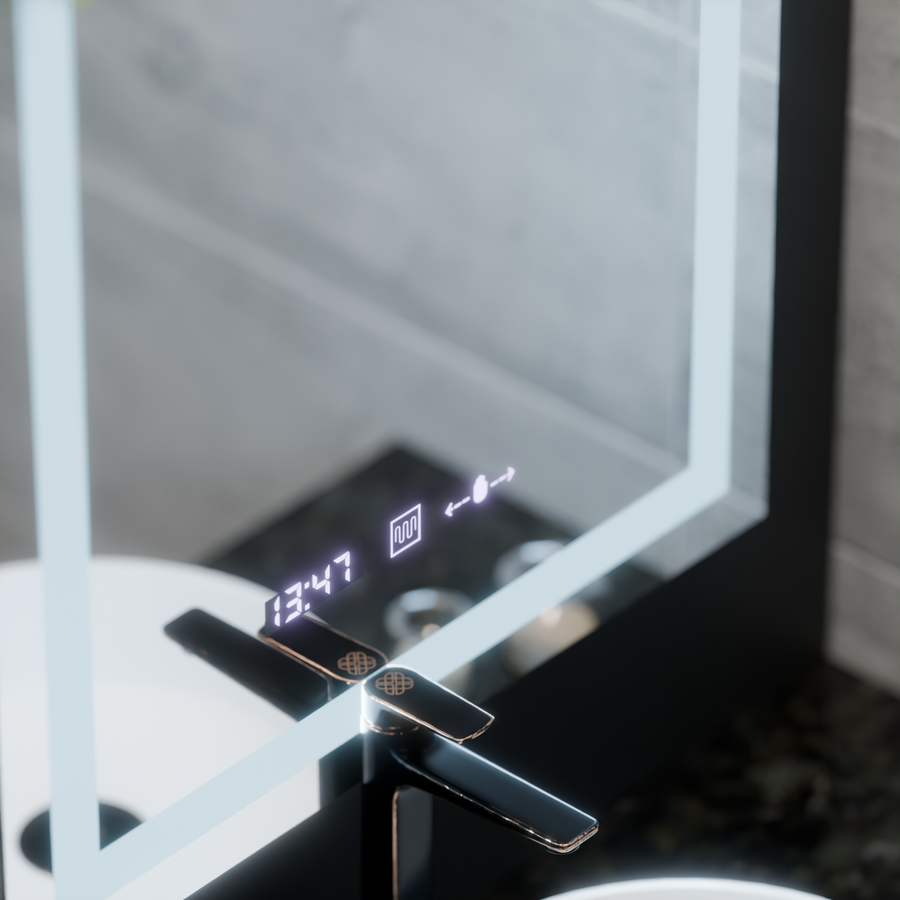 Правоъгълно светодиодно огледало, 60x80см, verite motionglow marcello, заместник -система, часовник и термометър, подрастващ