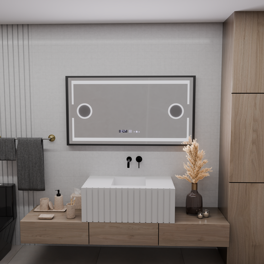 LED огледално Motionglow Sensor Domingo с функция за размразяване на размразяване 120x65 cm студена/топла/топла светлина, черна четка рамка, колекция Marcello funghi