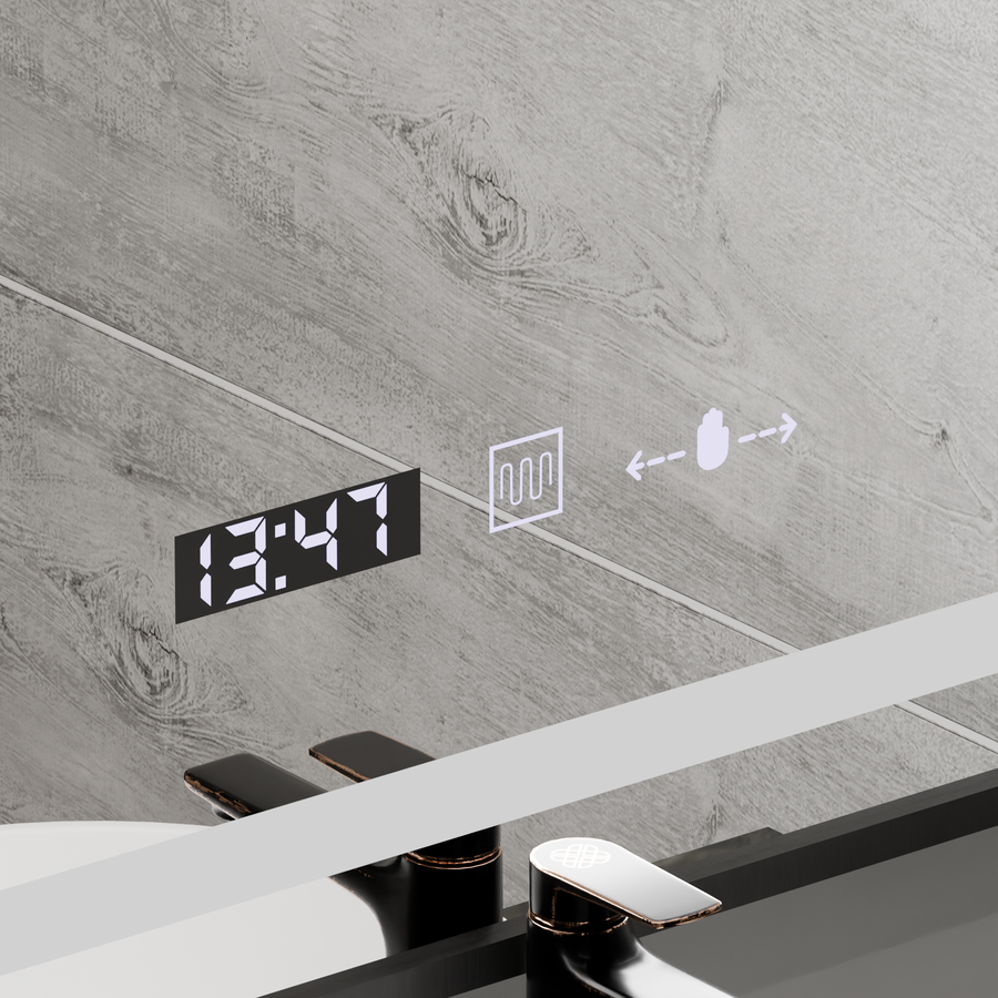 Правоъгълно светодиодно огледало, 60x80см, Verite Majeste Noir Motion Glow Marcello, система за размразяване, часовник и термометър, подразбиращ се