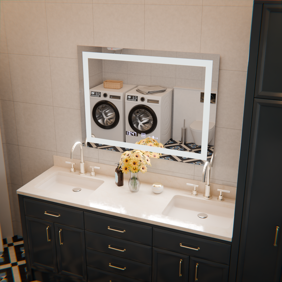 Правоъгълно светодиодно огледало, 80x60см, verite motionglow marcello, система за дефиниране, часовник и термометър, подразбиращ се