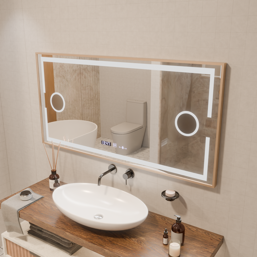 LED MotionGlow Sensor Mirror Isabell с функция за размразяване на размразяване 120x80 cm топло/студено/неутрална светлина, розово злато Brudhed, Marcello Funghi Collection