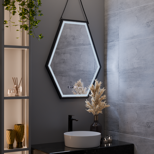 Правоъгълно светодиодно огледало, 120x80см, сензор за motionglow marcello, система за деактивиране, часовник и термометър, козметично увеличение