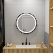 Кръгло LED огледало, 60 см, Celeste Majesté Noir Motionglow Marcello, система за размразяване, часовник и термометър, размирен