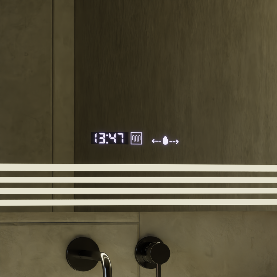 Правоъгълно LED огледало, 120x80cm, Venezia Sensor MotionGlow Marcello, Demister System, Clock & Thermometer, Dimable