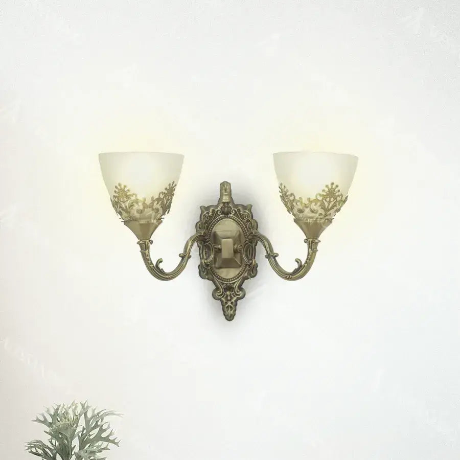 Нанесете селски къщичка, 2*e27, бронз с бяло, метал и стъкло