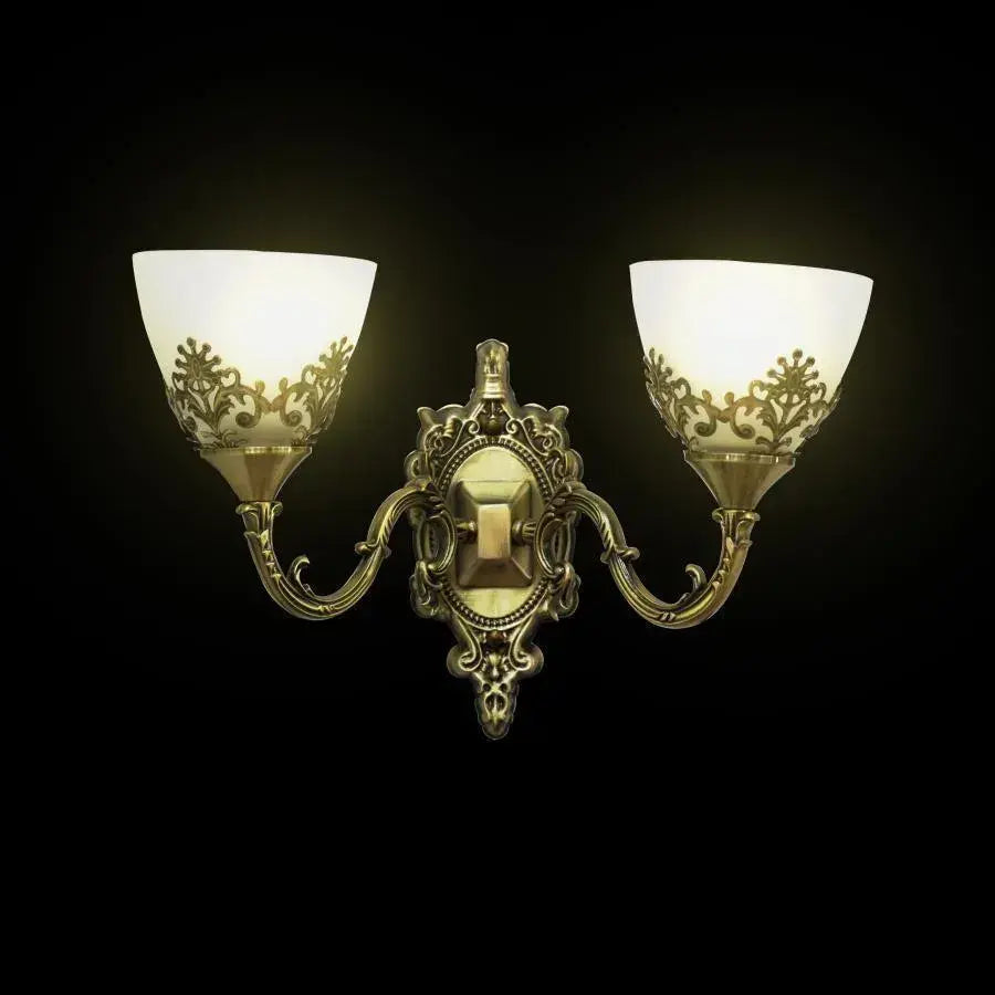 Нанесете селски къщичка, 2*e27, бронз с бяло, метал и стъкло