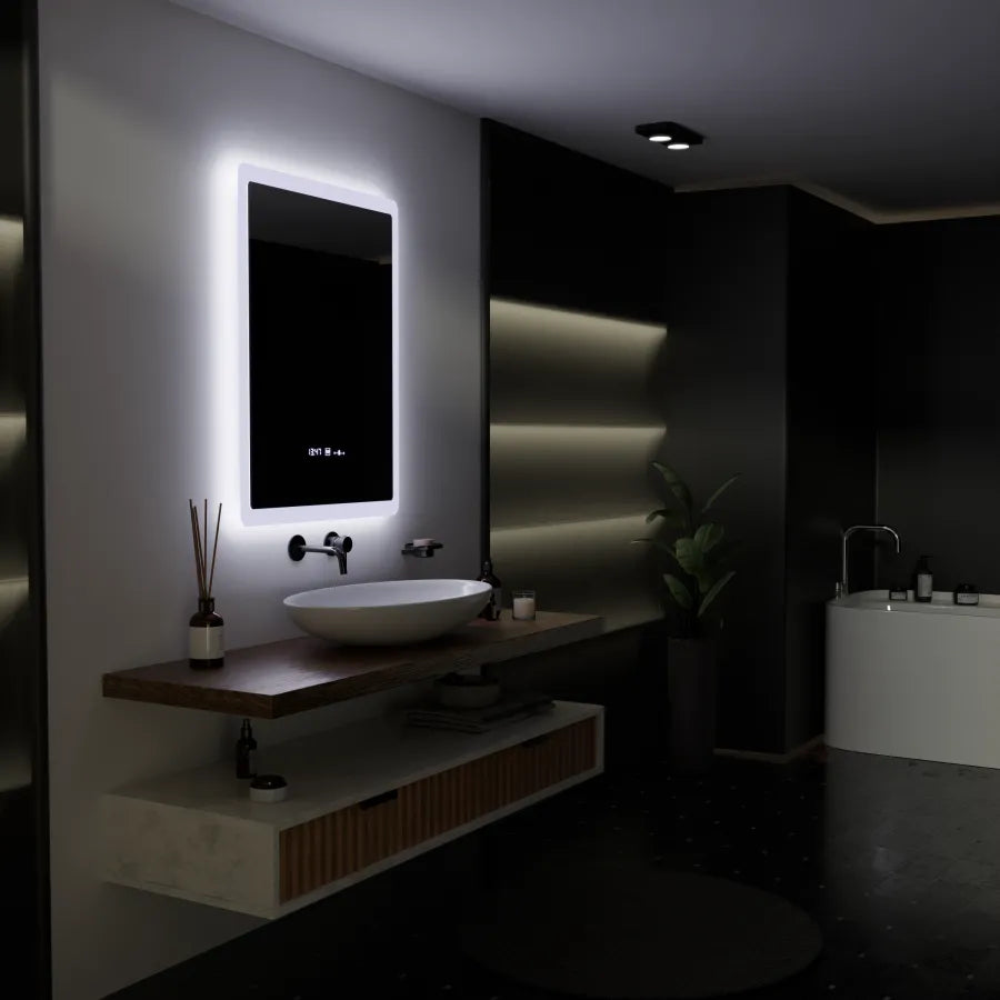 Огледален светодиоден правоъгълен 60x80cm Pugliesi Sensor Motionglow Marcello Clock Defrition System & Уменяем термометър