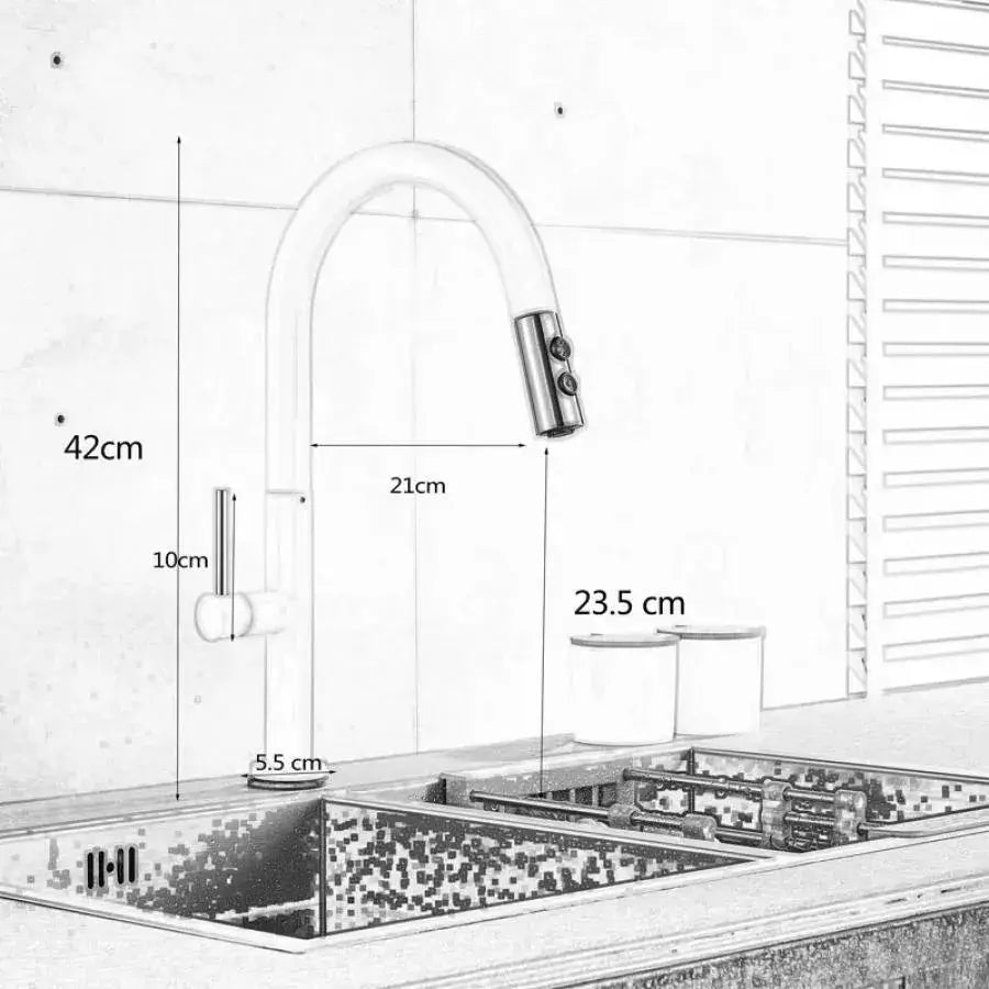 Кухненска батерия с извлечен душ, санитарен месинг, бял, cf/1035/a