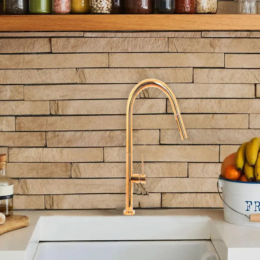 Кухненска батерия с извлечен душ, санитарен месинг, злато, CF2043