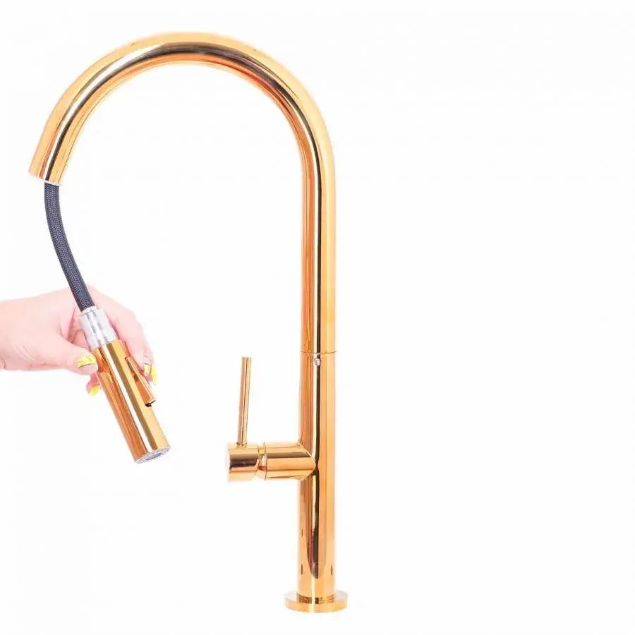 Кухненска батерия с извлечен душ, санитарен месинг, злато, CF2043