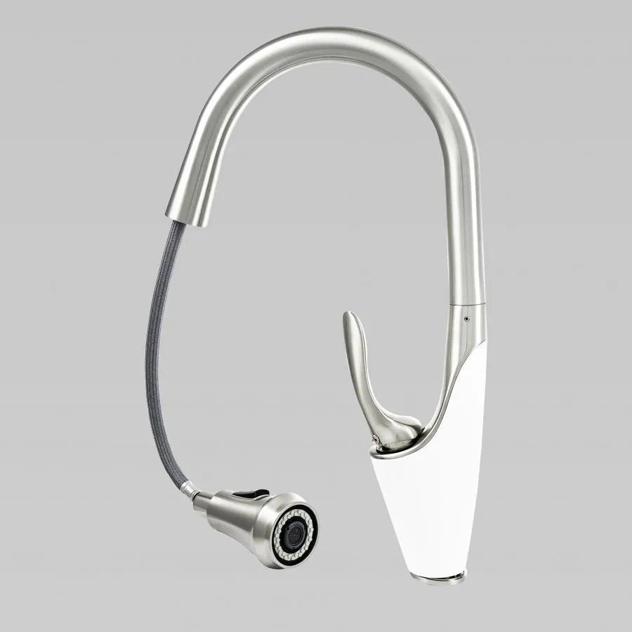 Кухненска батерия с извлечен душ, санитарен месинг, хром, W054