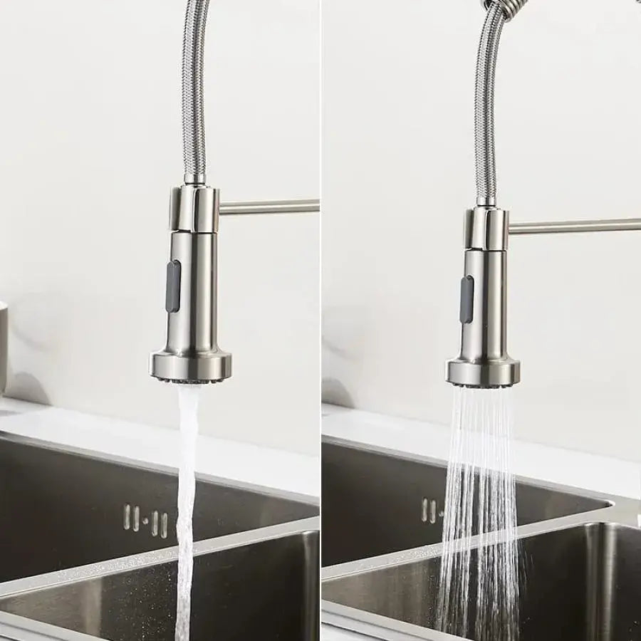 Кухненска батерия с извлечен душ, неръждаема стомана и месинг, yd/101