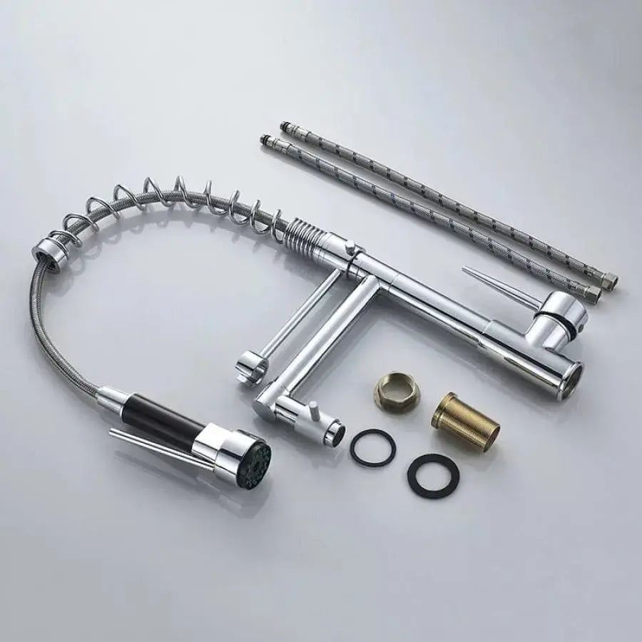 Кухненска батерия с извлечен душ, неръждаема стомана и месинг, YD/201