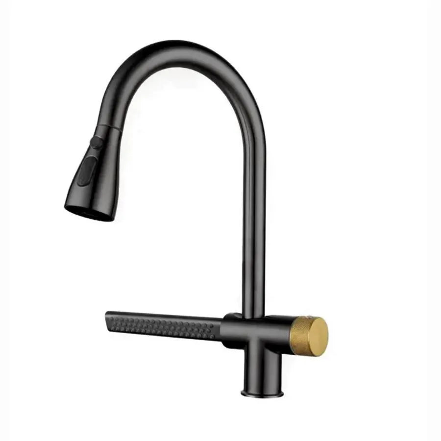 Кухненска батерия с черен душ от неръждаема стомана с водопад YB1500H