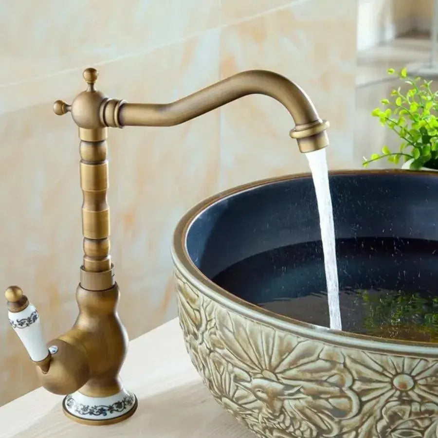 Кухненска батерия с лебедова шия, санитарен месинг, антично злато, OD/2047