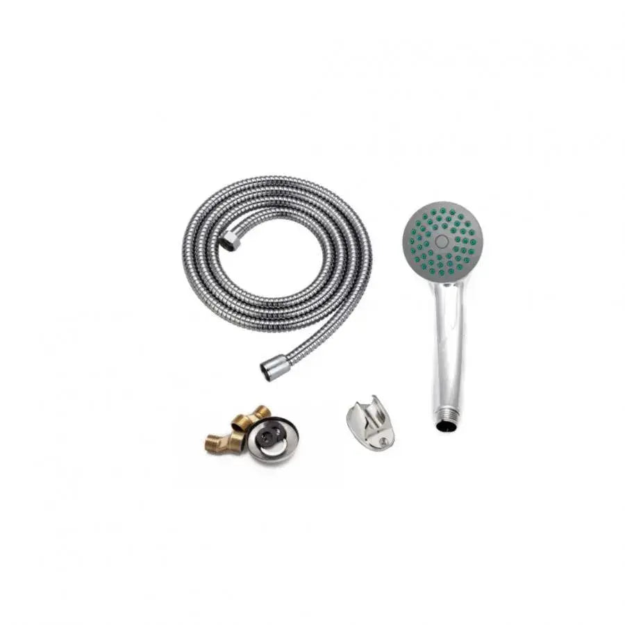 Лъскава батерия за хромирана вана - пълен комплект с 18 см въртеща тръба, пара, маркуч и ексцентрик