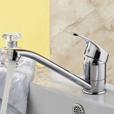 Washbasin батерия, въртяща се тръба, дължина 15 см, керамична касета, хром, включена връзка