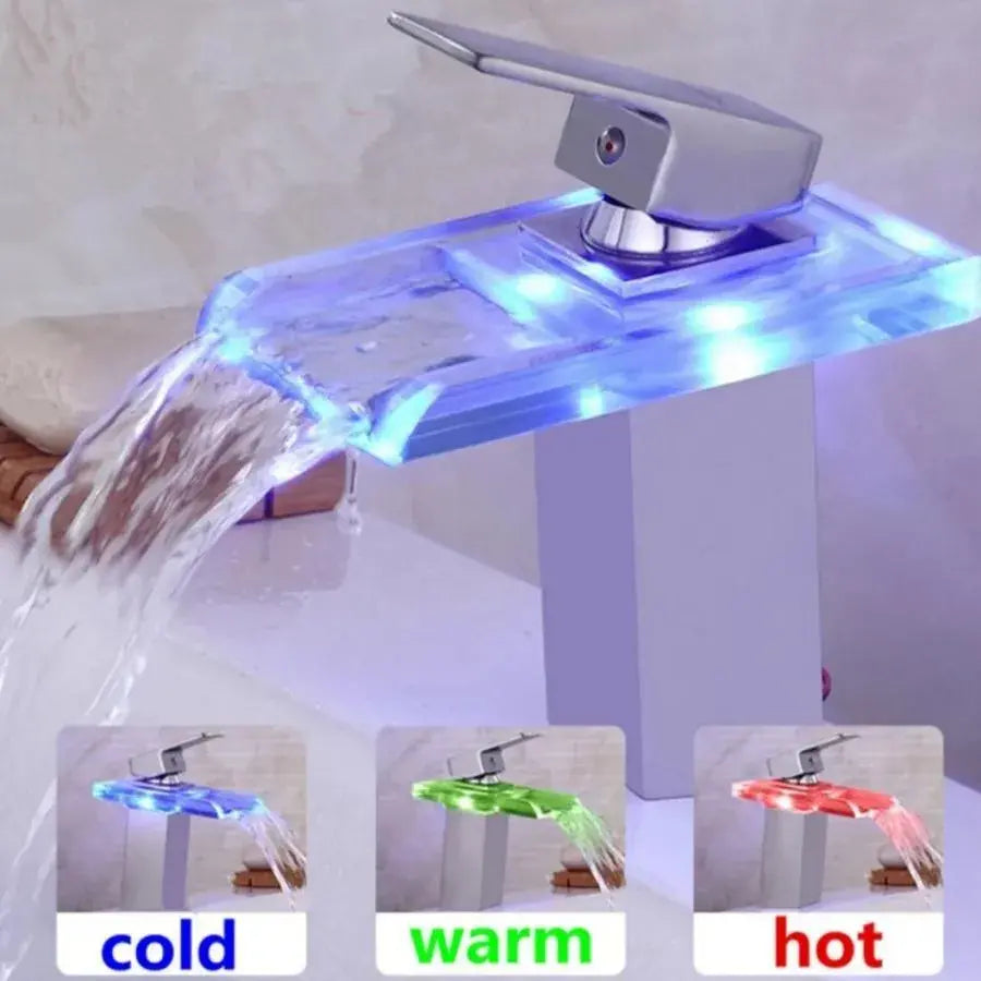 Батерия за измиване, сплав и стъкло, хром, светлина RGB, смяна на цвета в зависимост от температурата на водата, OD3008