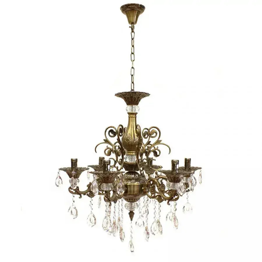 Chandilier Sanssoci 6xe14 метални и кристални регулируеми височина Античен месинг