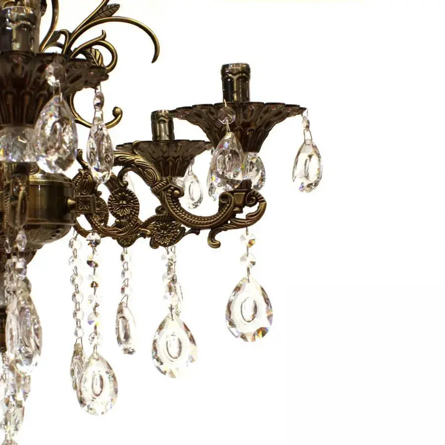 Chandilier Sanssoci 6xe14 метални и кристални регулируеми височина Античен месинг