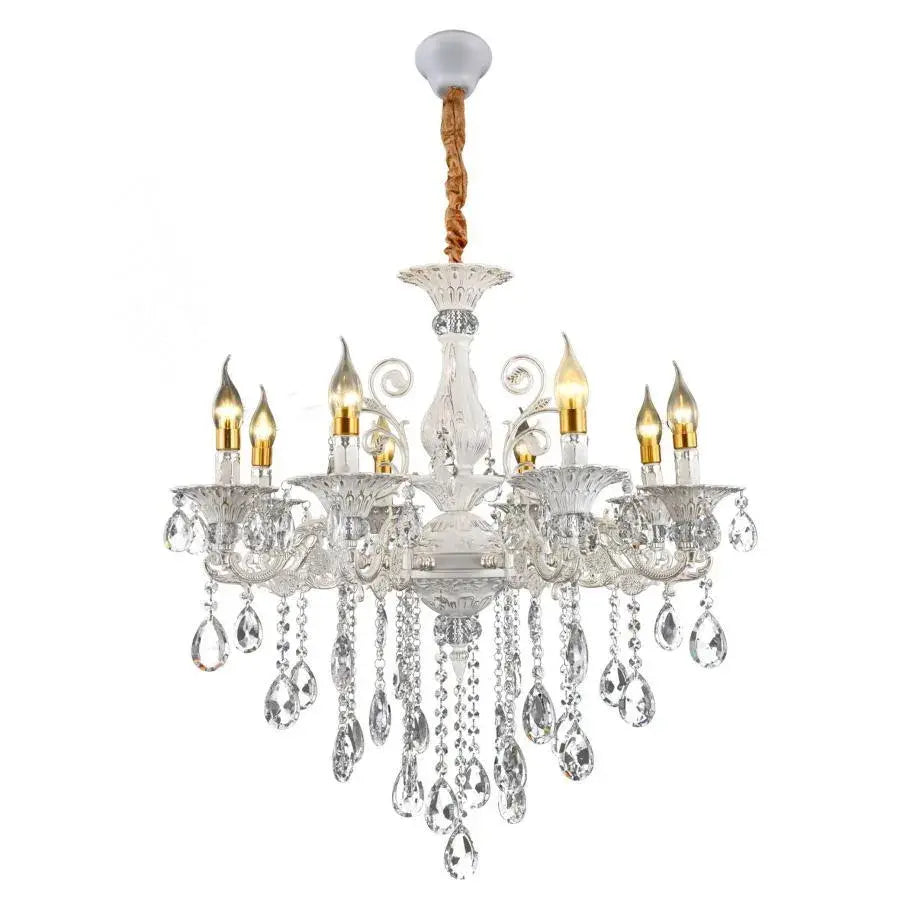 Sanssoci 8xe14 Кристален и метален полилей - Royal Elegance, регулируема височина, сребърно бяло