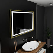 Правоъгълно светодиодно огледало, 100x80см, Royale Gold Motion Glow Marcello, отдели за отделение, часовник и термометър, размирен