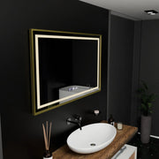 Правоъгълно светодиодно огледало, 100x80см, Royale Gold Motion Glow Marcello, отдели за отделение, часовник и термометър, размирен