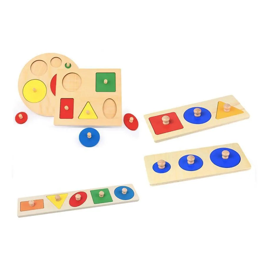 Игра за многоцветни панели с геометрични форми, 6 парчета, дърво