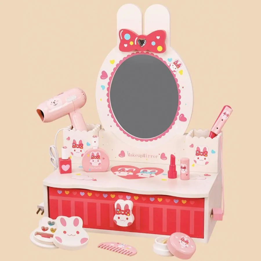 Играчка за грим и красота на зайца, 16 парчета, розово, дърво