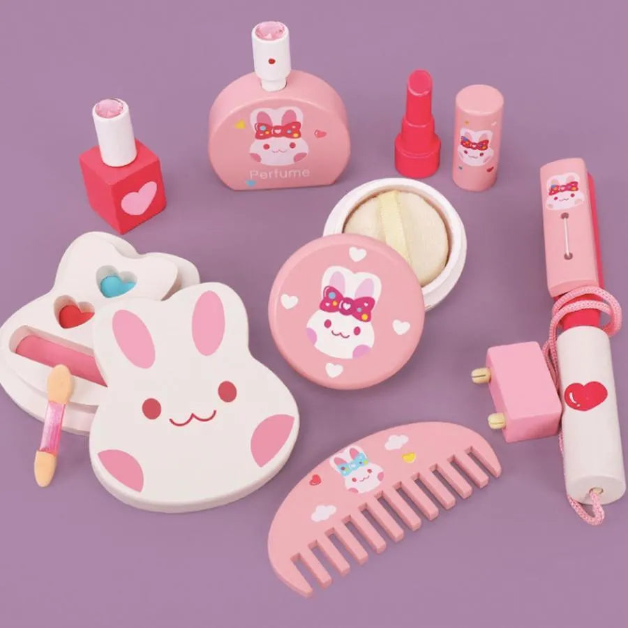 Играчка за грим и красота на зайца, 16 парчета, розово, дърво