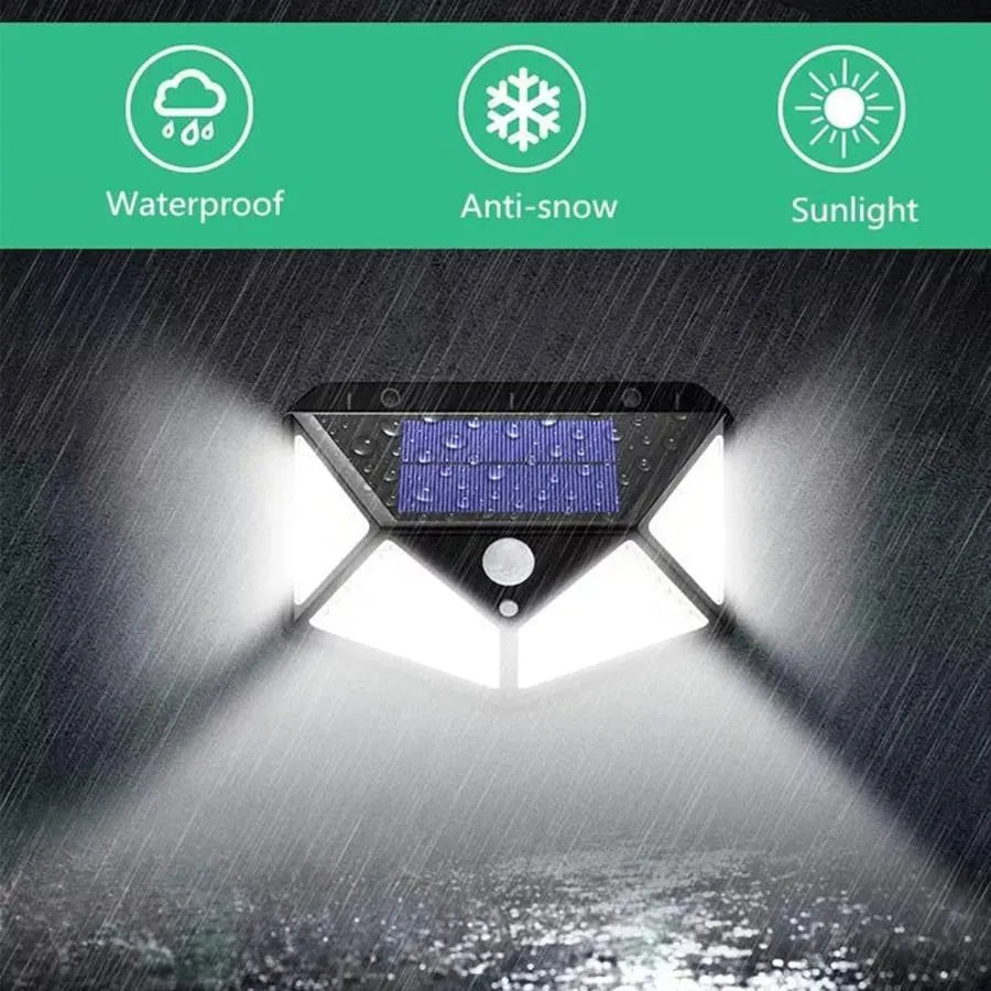 Слънчева лампа със сензор за движение, 100 светодиода, 20W, IP.65, черно