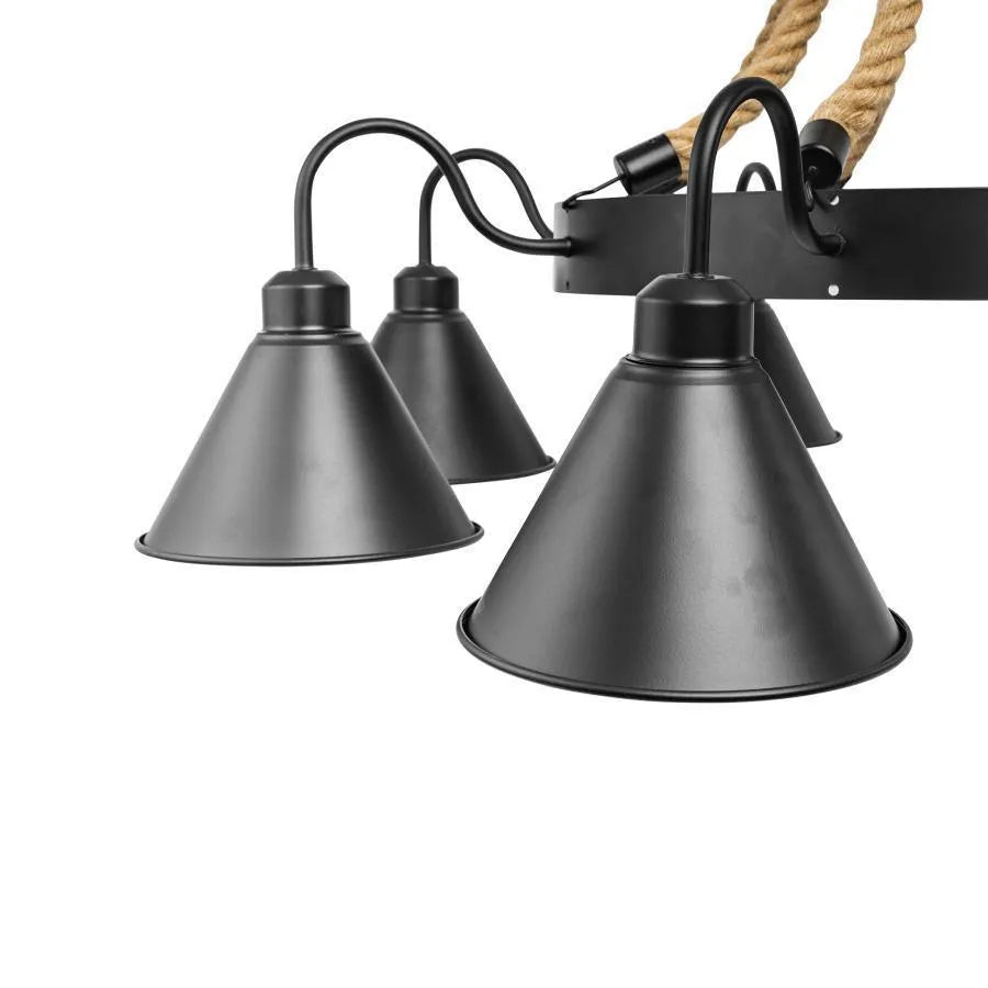 Индиана полилей, 8*E27, метал и въже, черно