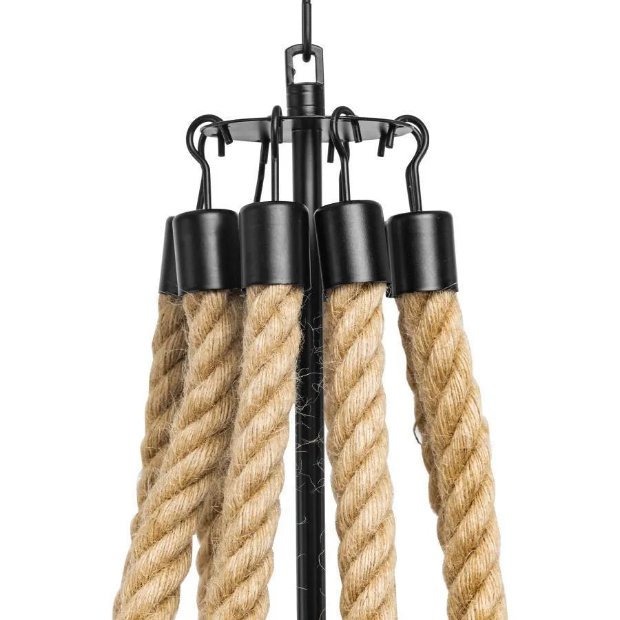 Индиана полилей, 8*E27, метал и въже, черно