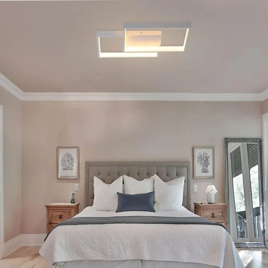 LED полилей с Landyn 62W дистанционно управление, 2 квадрата, студ/гореща/неутрална светлина, бяло, бяло