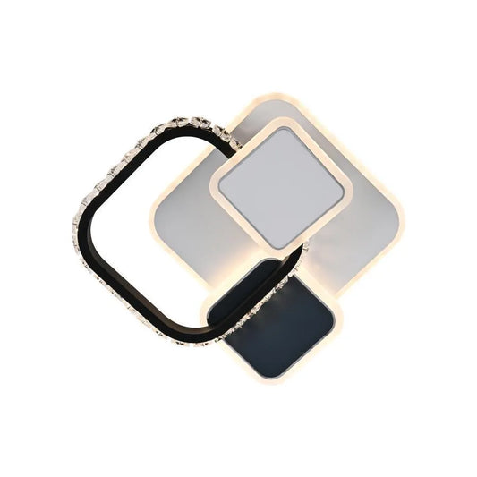 LED полилей с кристал Gella 48W, квадрат, студена/гореща/неутрална светлина, черно и бяло