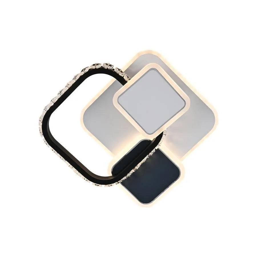 LED полилей с кристал Gella 48W, квадрат, студена/гореща/неутрална светлина, черно и бяло