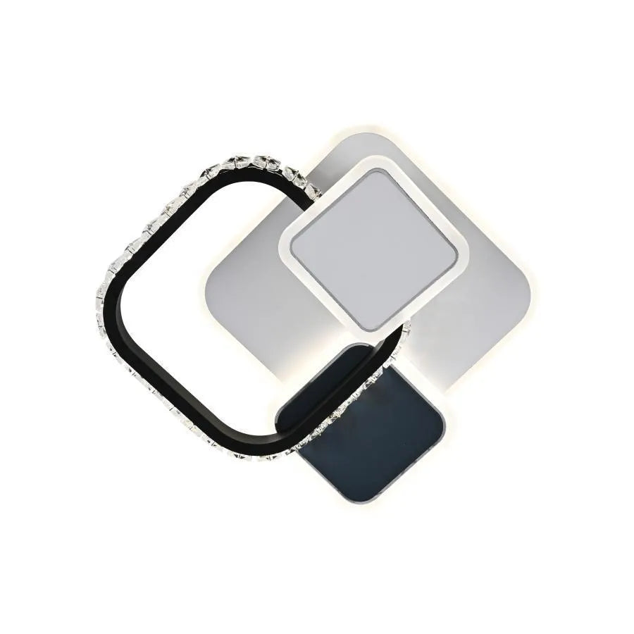 LED полилей с кристал Gella 48W, квадрат, студена/гореща/неутрална светлина, черно и бяло