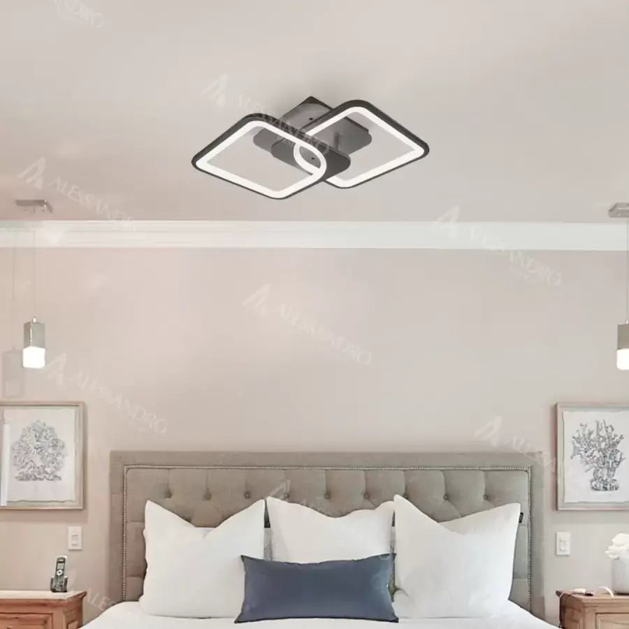 LED полилей със Zoe 39W дистанционно управление, 2 квадрата, студена/гореща/неутрална светлина, нестабилна, черна