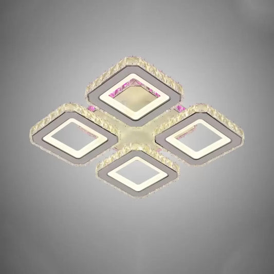 LED полилей с дистанционно управление и кристал Blakely RGB 74W, 4 квадрата, студена/гореща/неутрална светлина, бяло, бяло