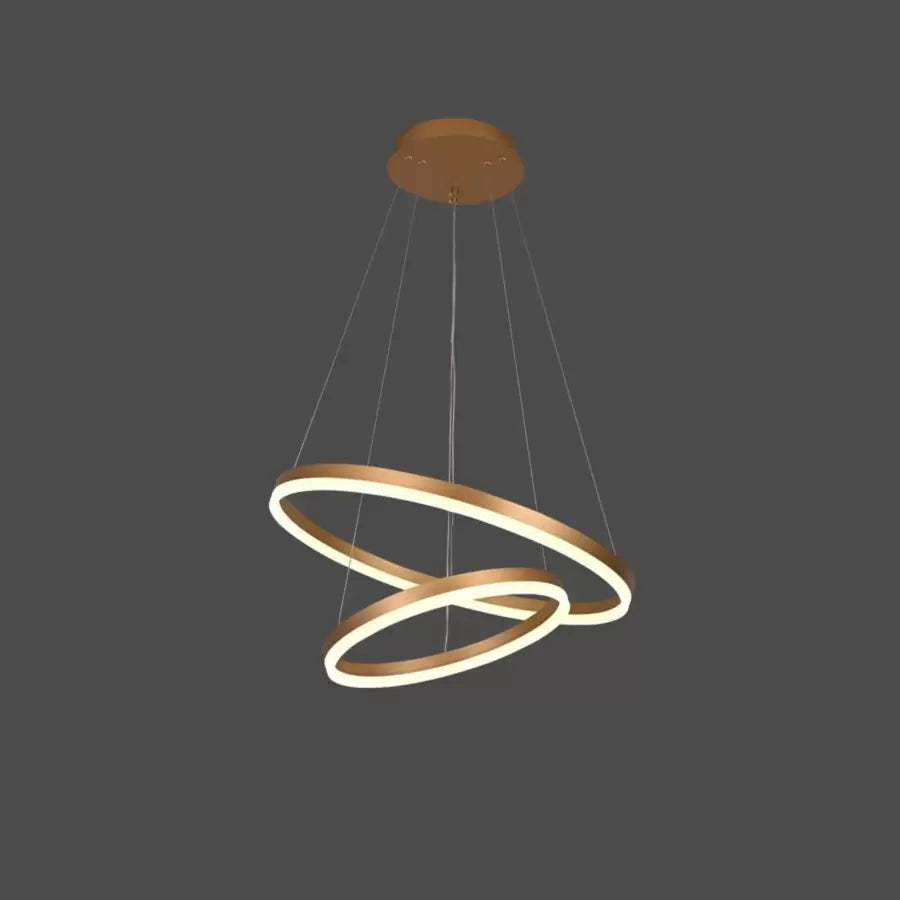 Окачен LED полилей с дистанционно управление CHRISTINE, 42W, 2 кръга, Студена/Топла/Неутрална светлина, Димиране, Блестящо злато, Регулируема височина