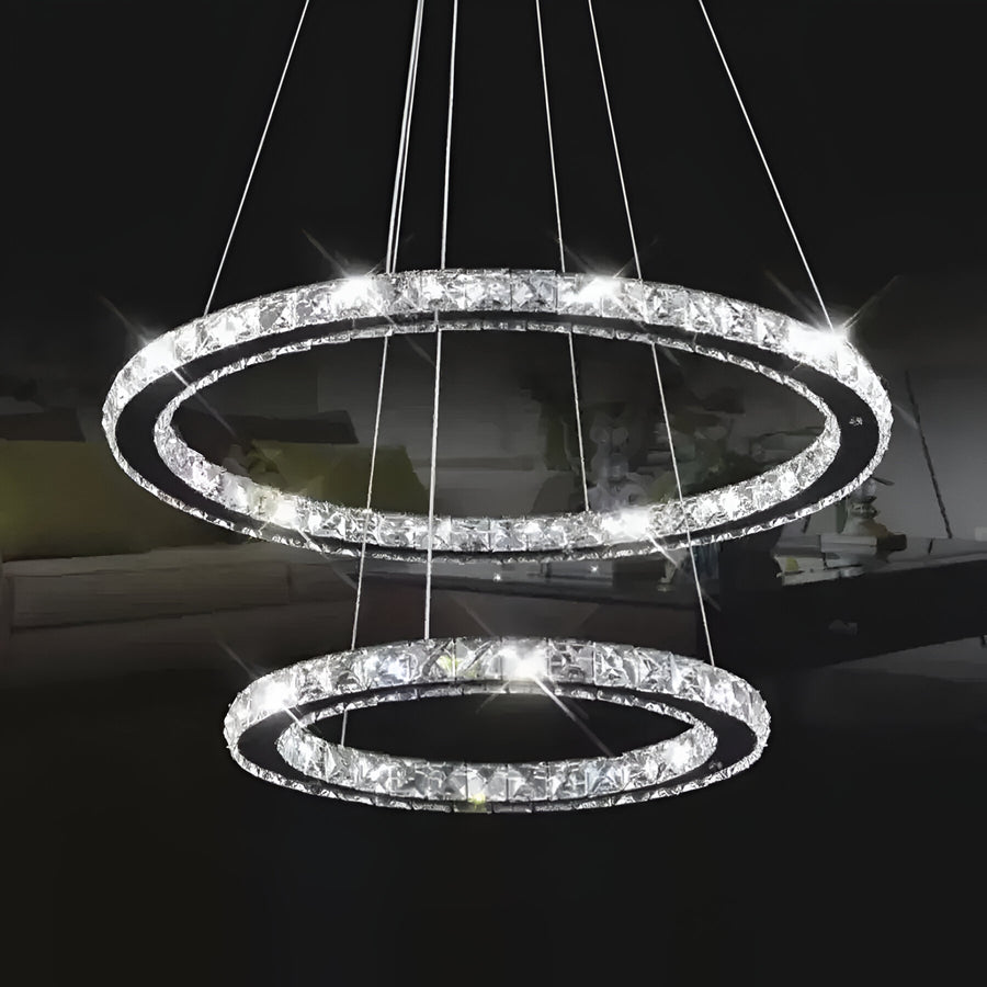 LED полилей с дистанционно управление и кристална призма Luminis 58W, 2 кръга, студена/гореща/неутрална светлина, нестабилна, сребърна, регулируема височина