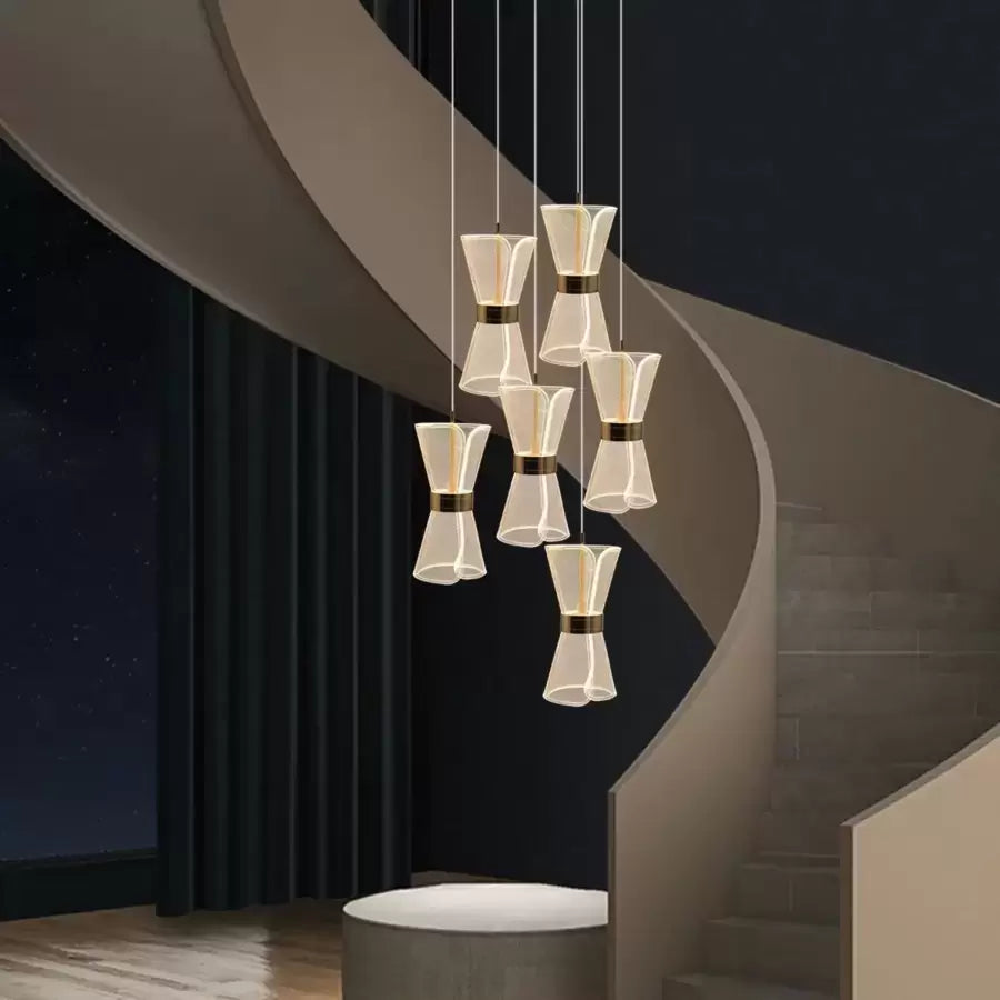 LED полилей, окачен с дистанционно управление на Jerome 38W, 6 елемента, студ/гореща/неутрална светлина, нестабилен, златен, регулируема височина