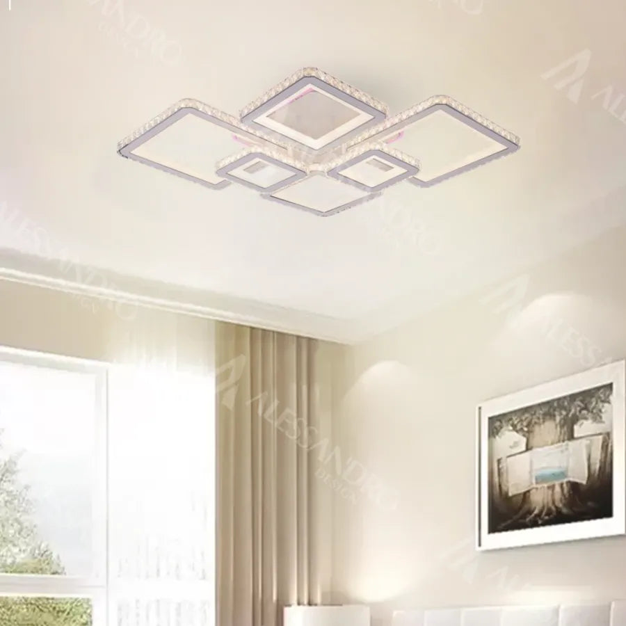 LED полилей с дистанционно управление и Quadris RGB 170W, 6 квадрата, студена/гореща/неутрална светлина, бяло, бяло